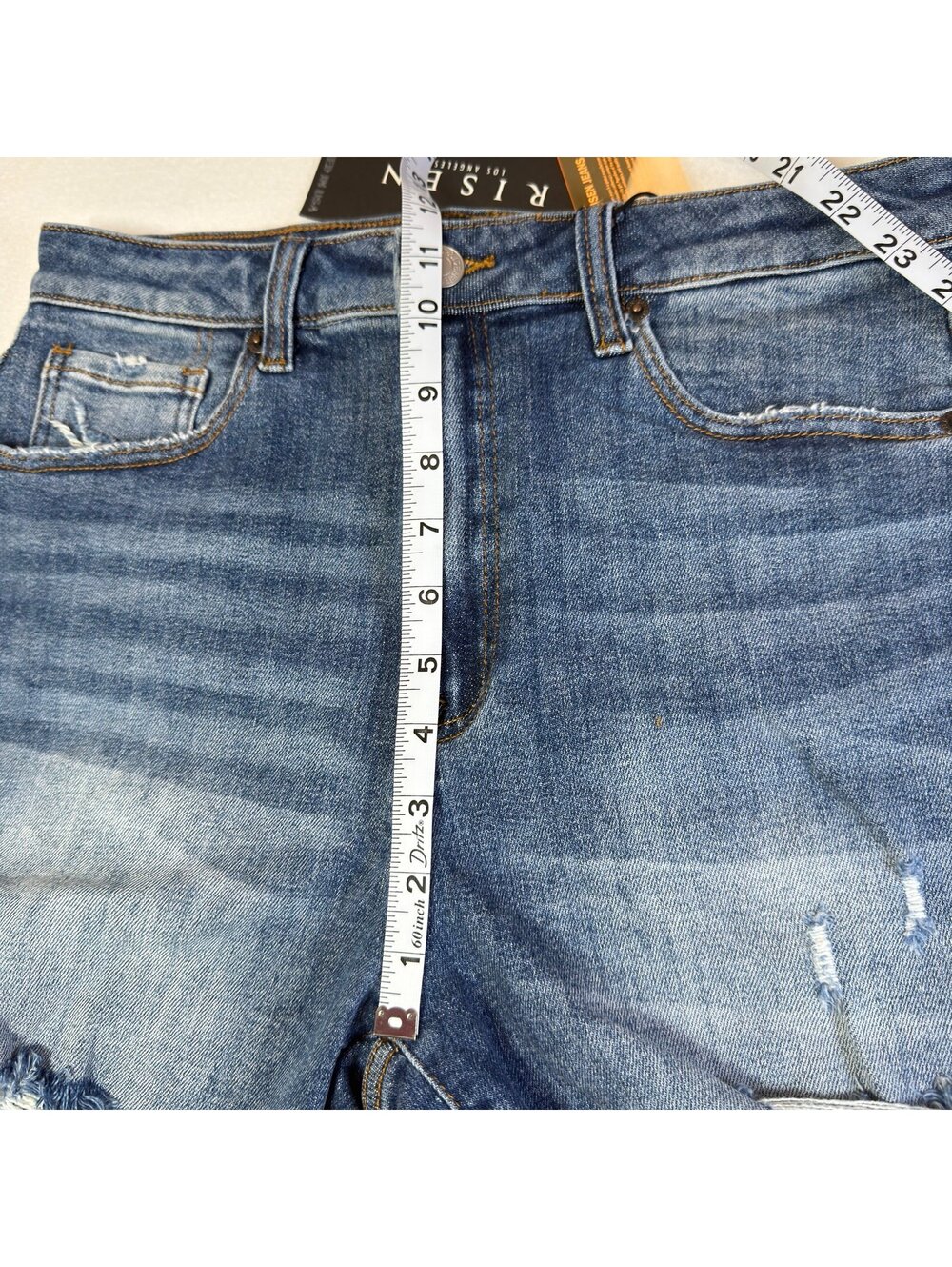 NWT Risen Jeans High Rise Distressed Frayed Hem Denim Shorts Size L - Picture 7 of 7
